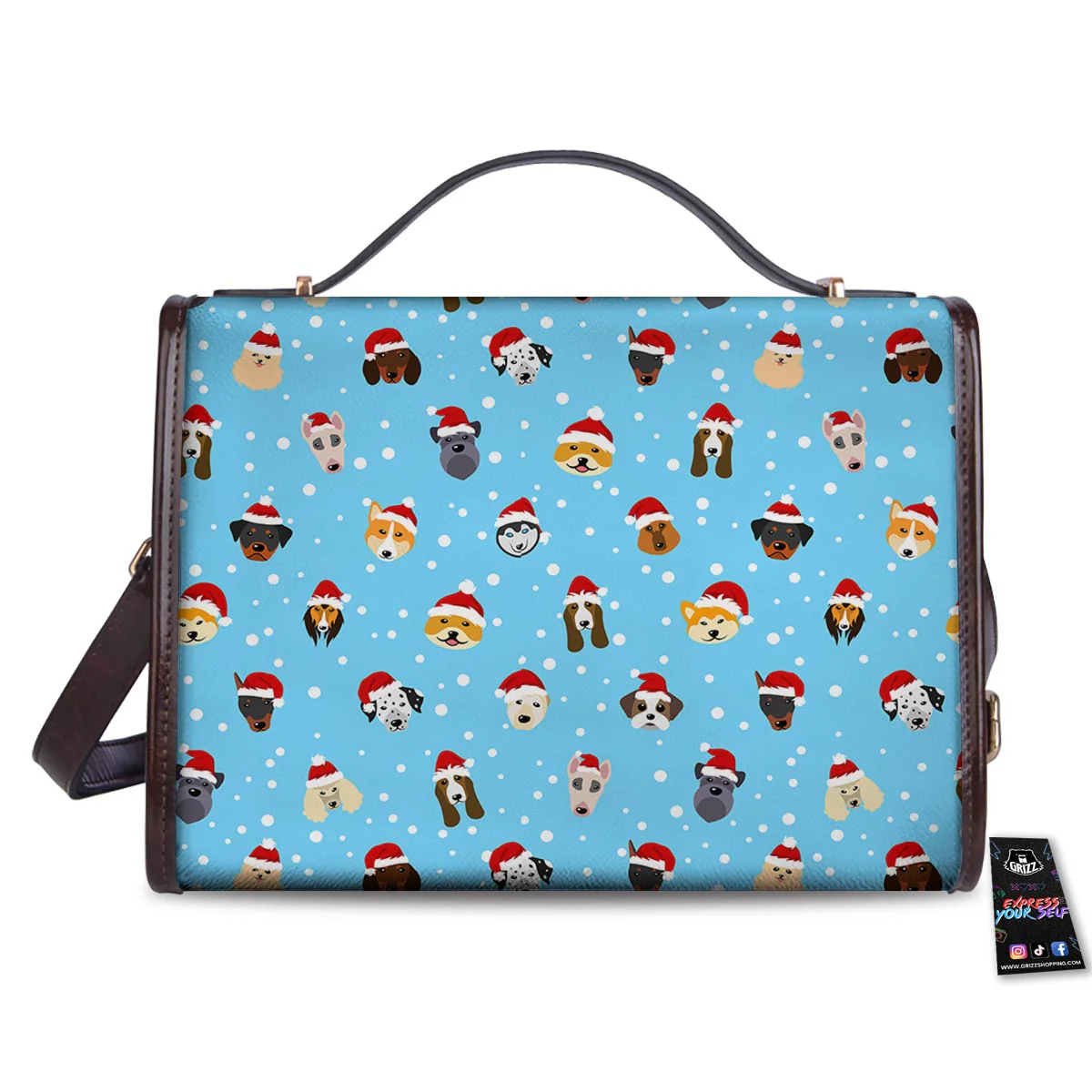 Dog Santa Print Pattern Women's Satchel Bag - Image 2