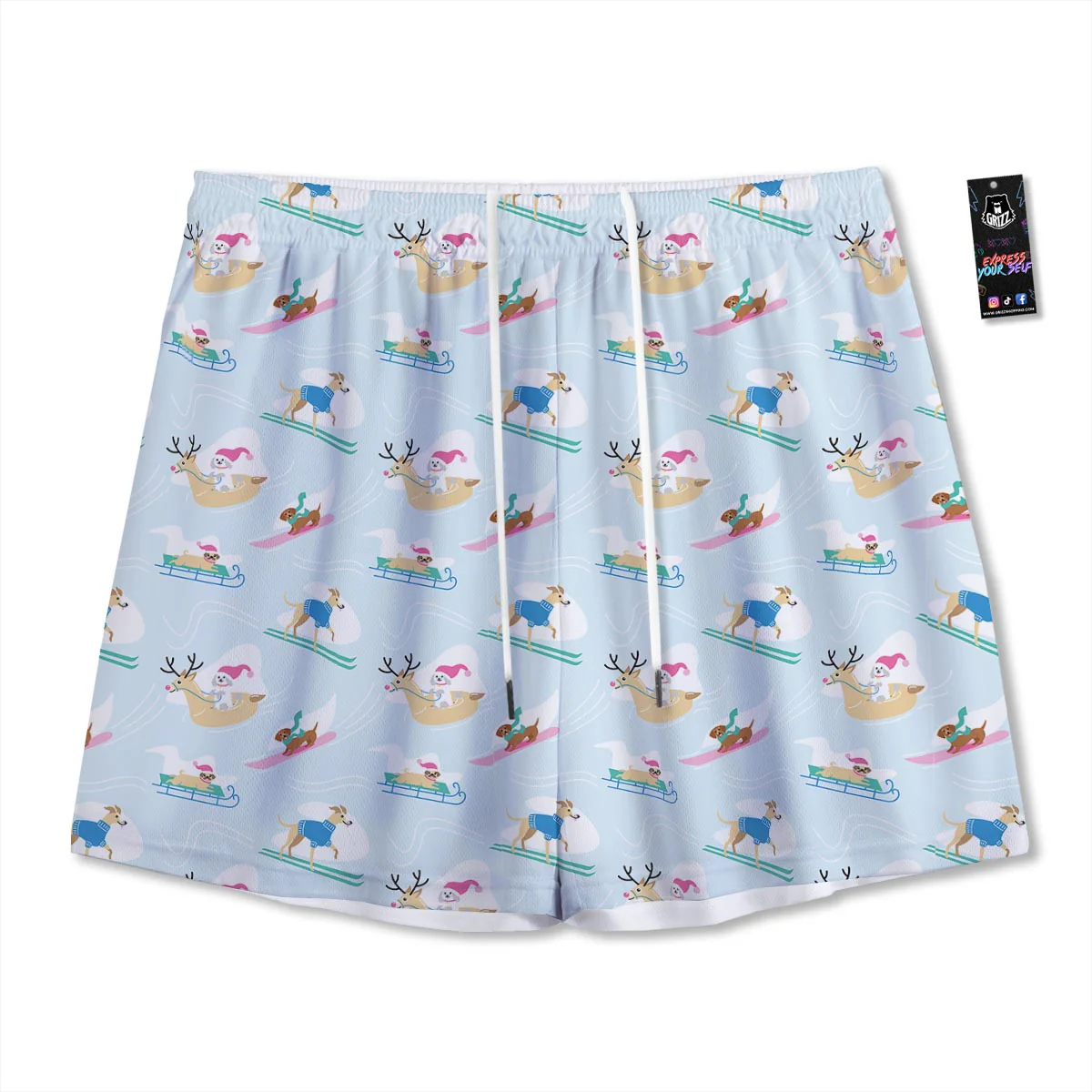 Dog Skiing Print Pattern Mesh Shorts