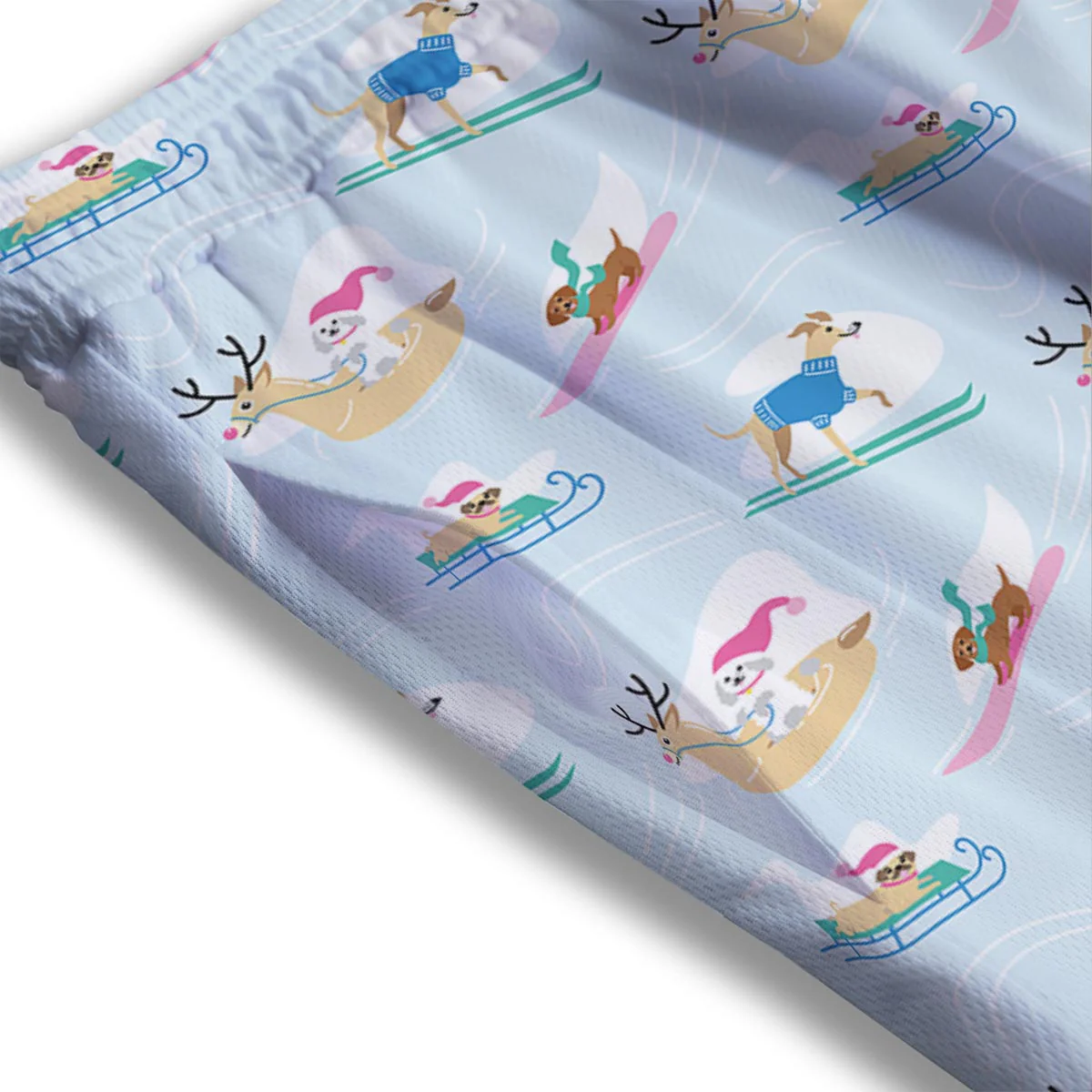 Dog Skiing Print Pattern Mesh Shorts - Image 3