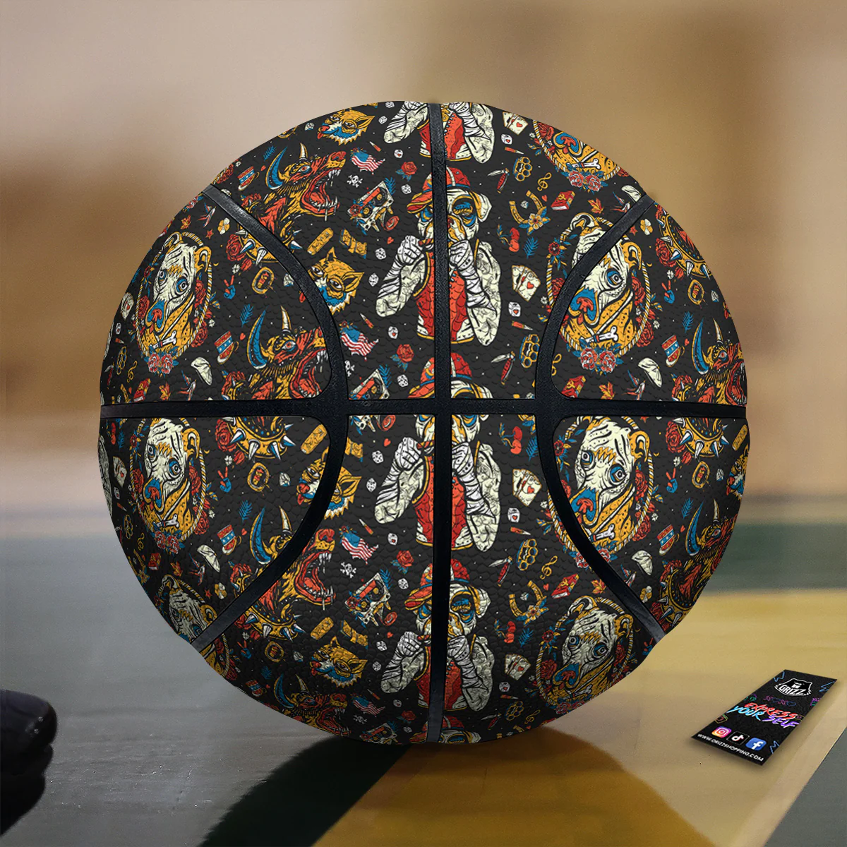 Dogs Old School Tattoo Print Pattern Basketball