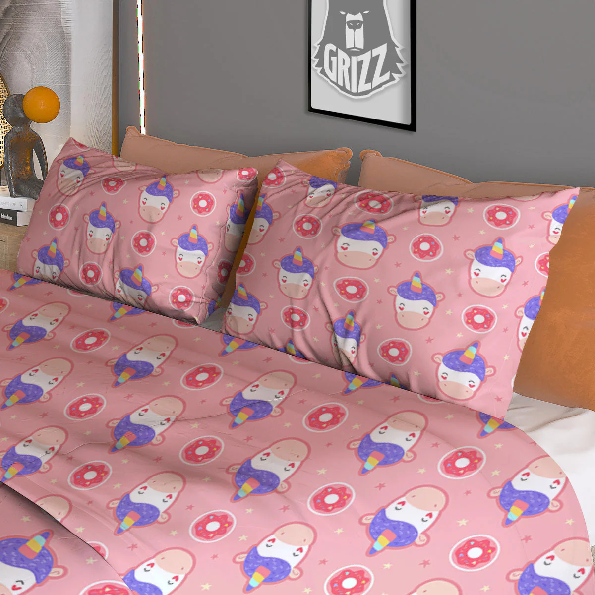Donut Girly Unicorn Print Pattern Duvet Cover Bedding Set - Image 3