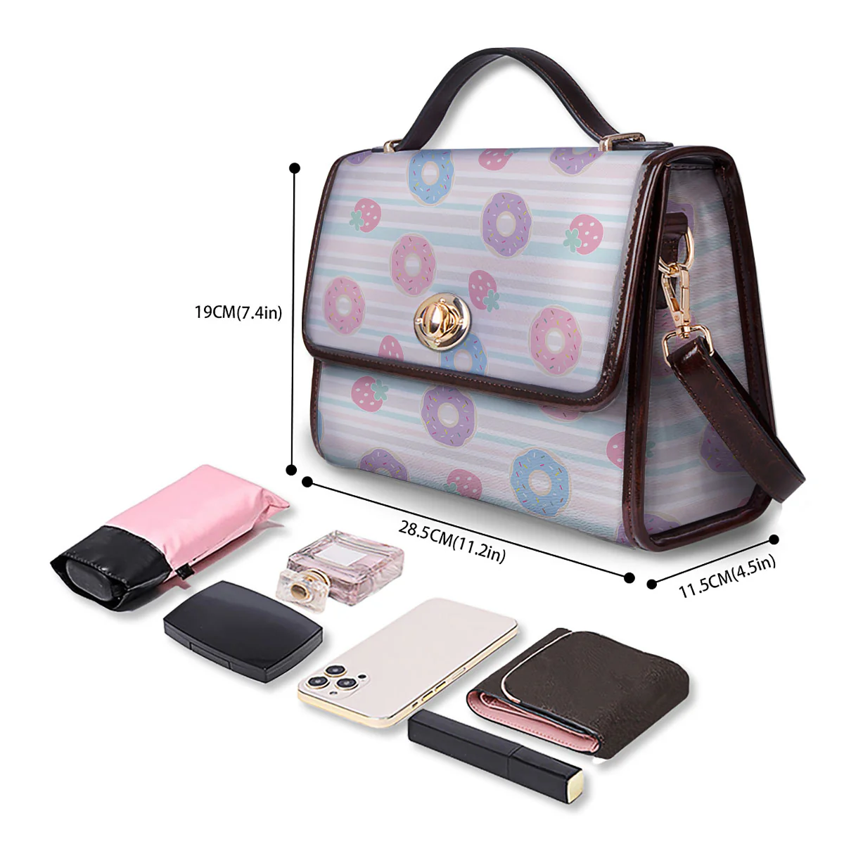 Donut Pastel Print Pattern Women's Satchel Bag - Image 4