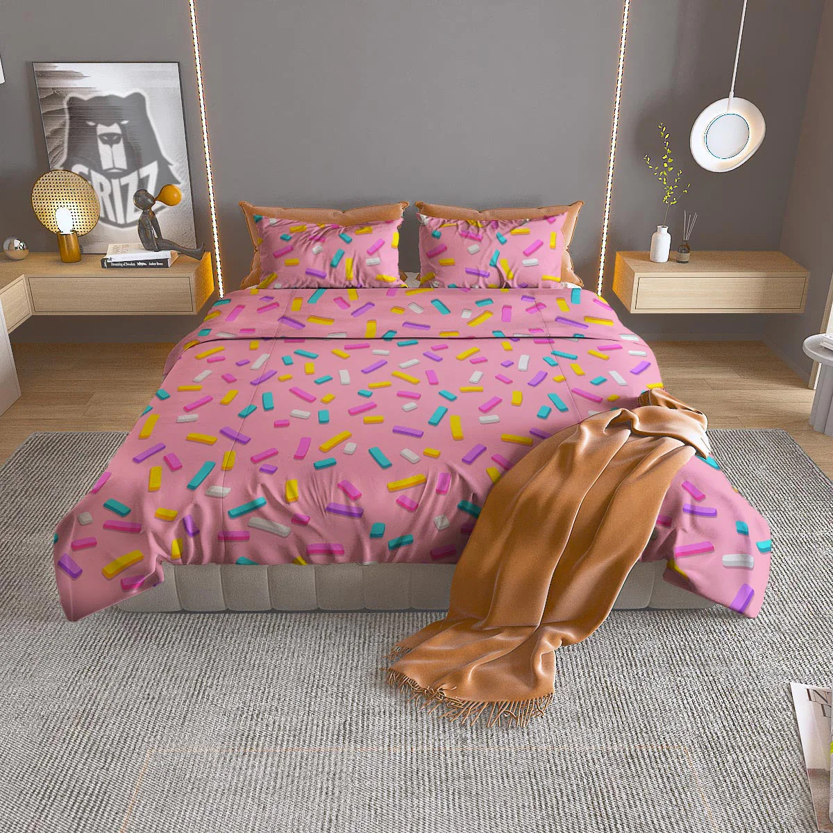 Donut Sprinkles Print Pattern Duvet Cover Bedding Set