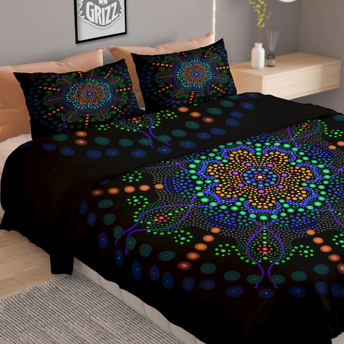 Dot Mandala Green White Print Duvet Cover Bedding Set - Image 2