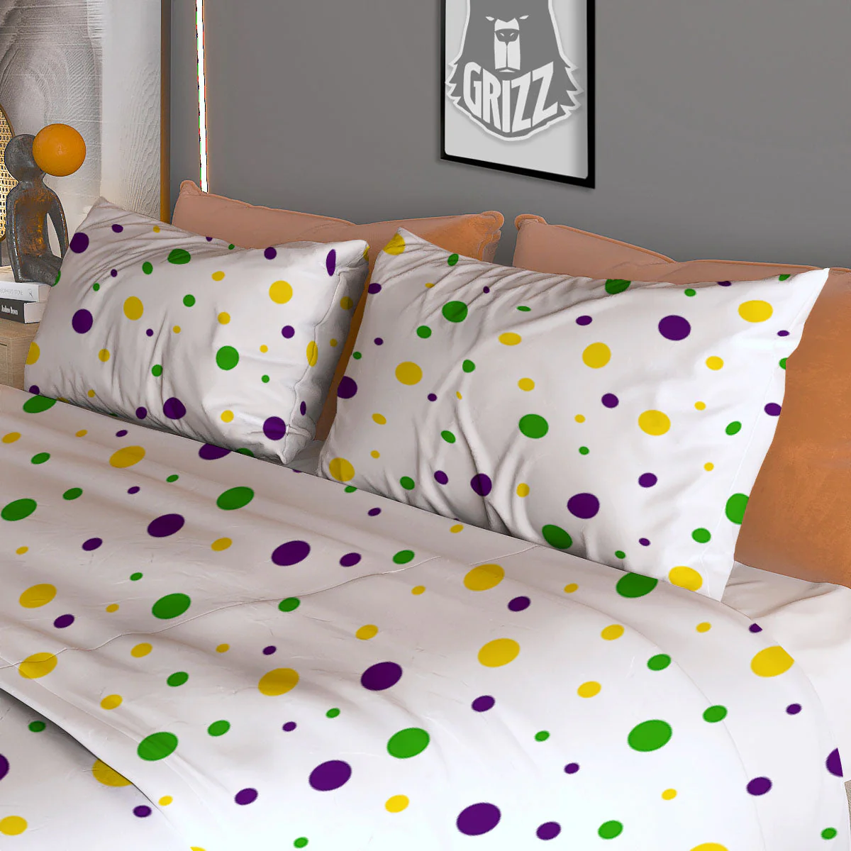 Dot Mardi Gras Print Pattern Duvet Cover Bedding Set - Image 3