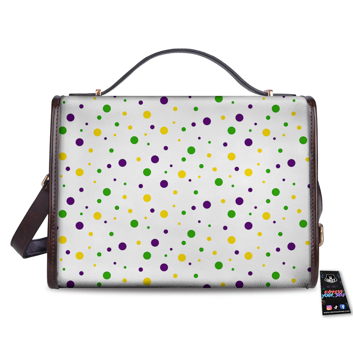 Dot Mardi Gras Print Pattern Women's Satchel Bag - Image 2