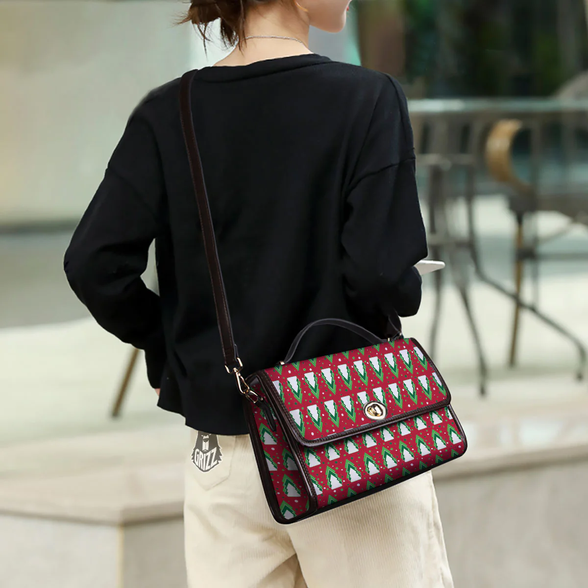Dots Merry Christmas Print Pattern Women's Satchel Bag - Image 3