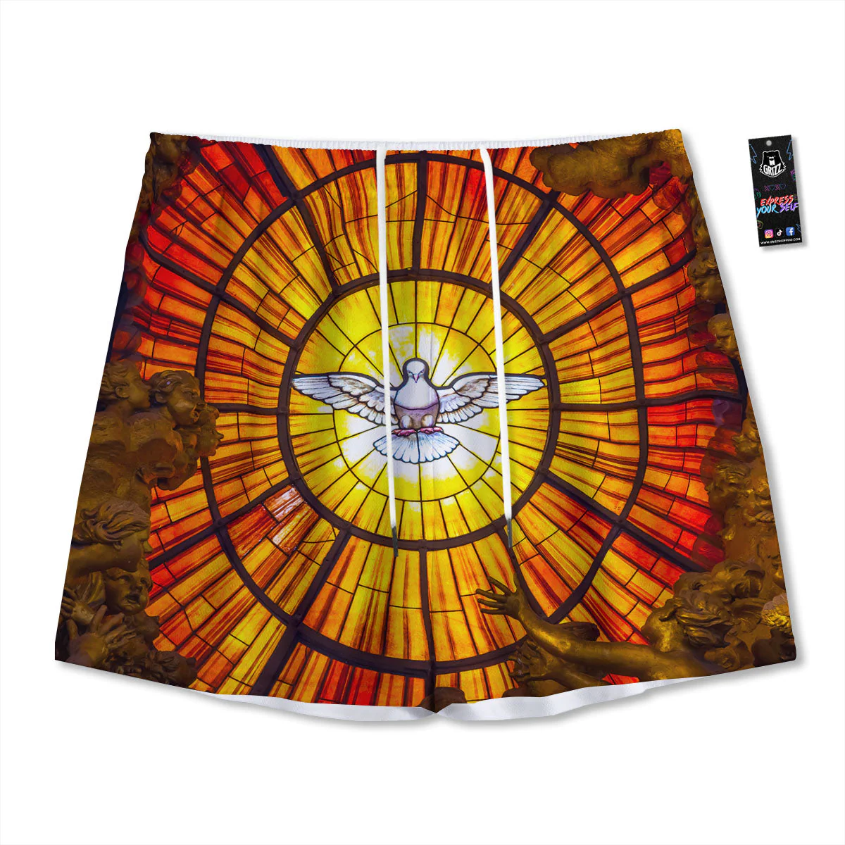 Dove Stained Holy Spirit Glass Print Mesh Shorts