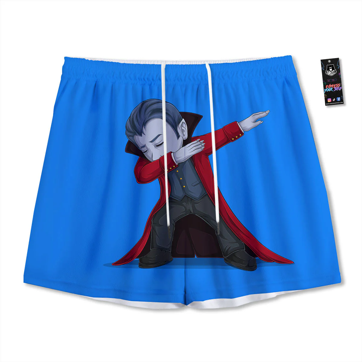 Dracula Vampire Dap Print Mesh Shorts