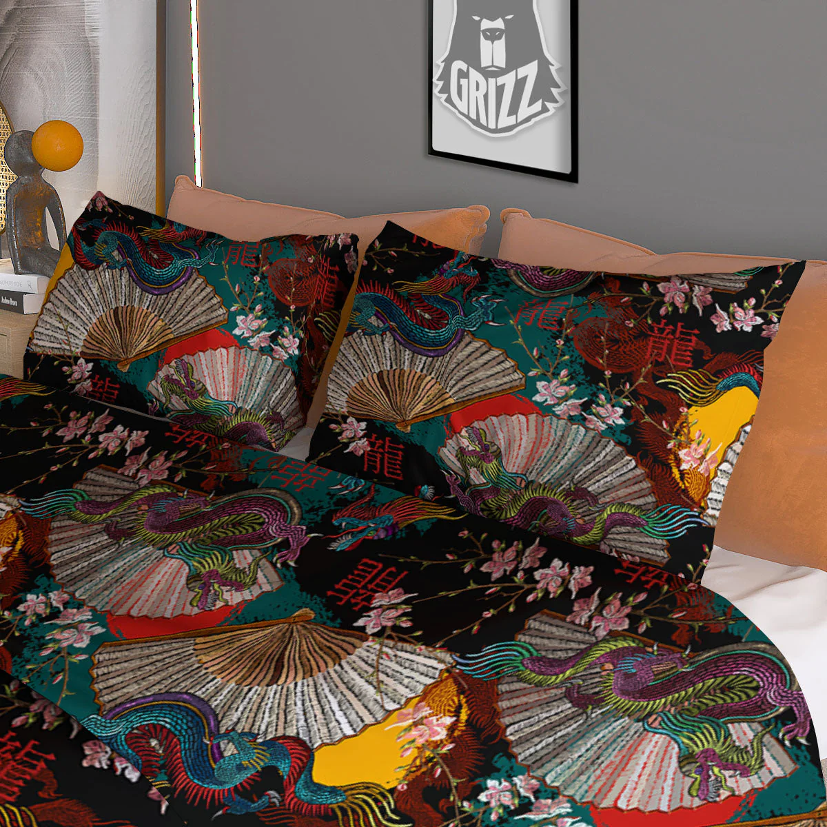 Dragon Embroidery Chinese Print Pattern Duvet Cover Bedding Set - Image 3