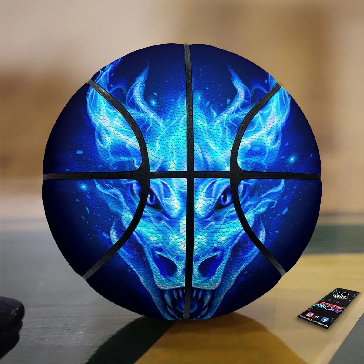 Dragon Head in Blue Flame Print Basketball