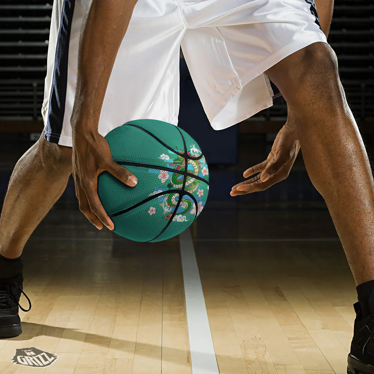 Dragon Tattoo Green Japanese Print Basketball - Image 3