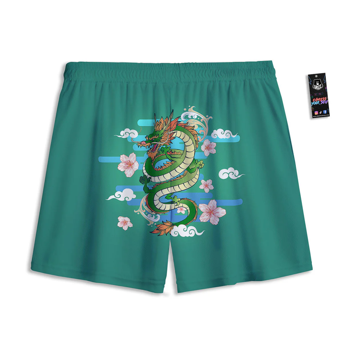 Dragon Tattoo Green Japanese Print Mesh Shorts - Image 2