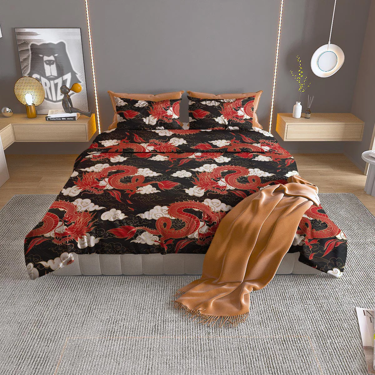 Dragon Traditional Chinese Print Pattern Duvet Cover Bedding Set