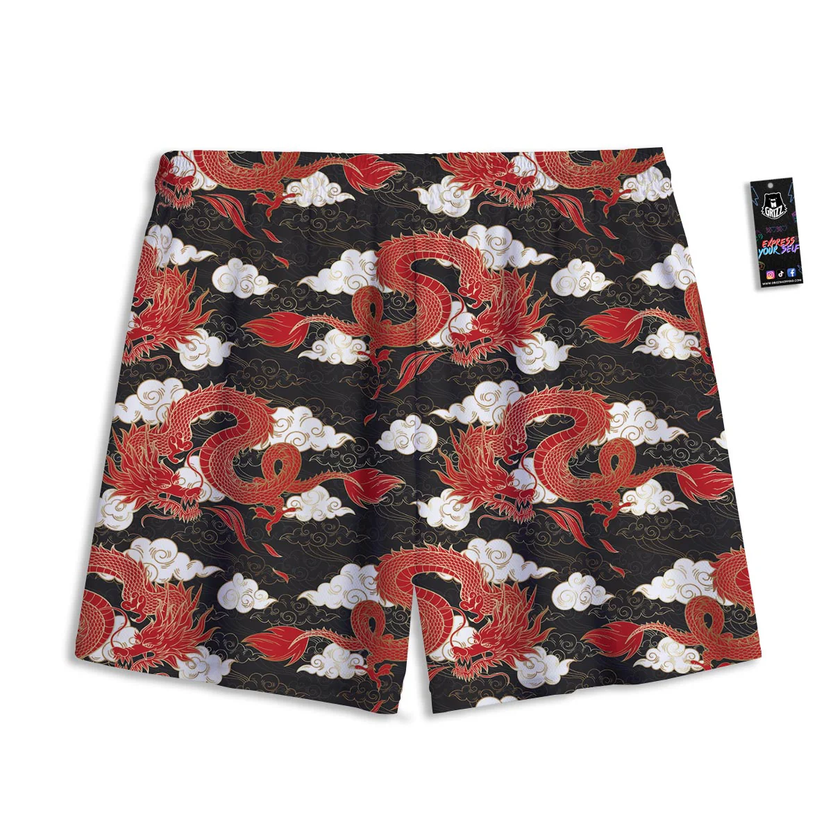 Dragon Traditional Chinese Print Pattern Mesh Shorts - Image 2