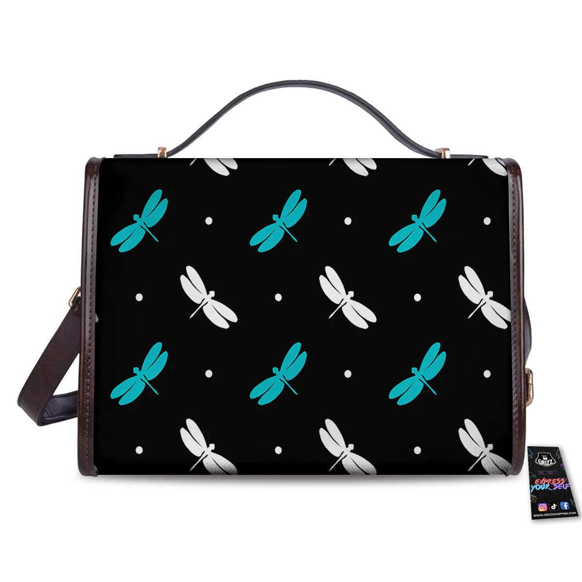 Dragonfly Polka Dot Print Pattern Women's Satchel Bag - Image 2