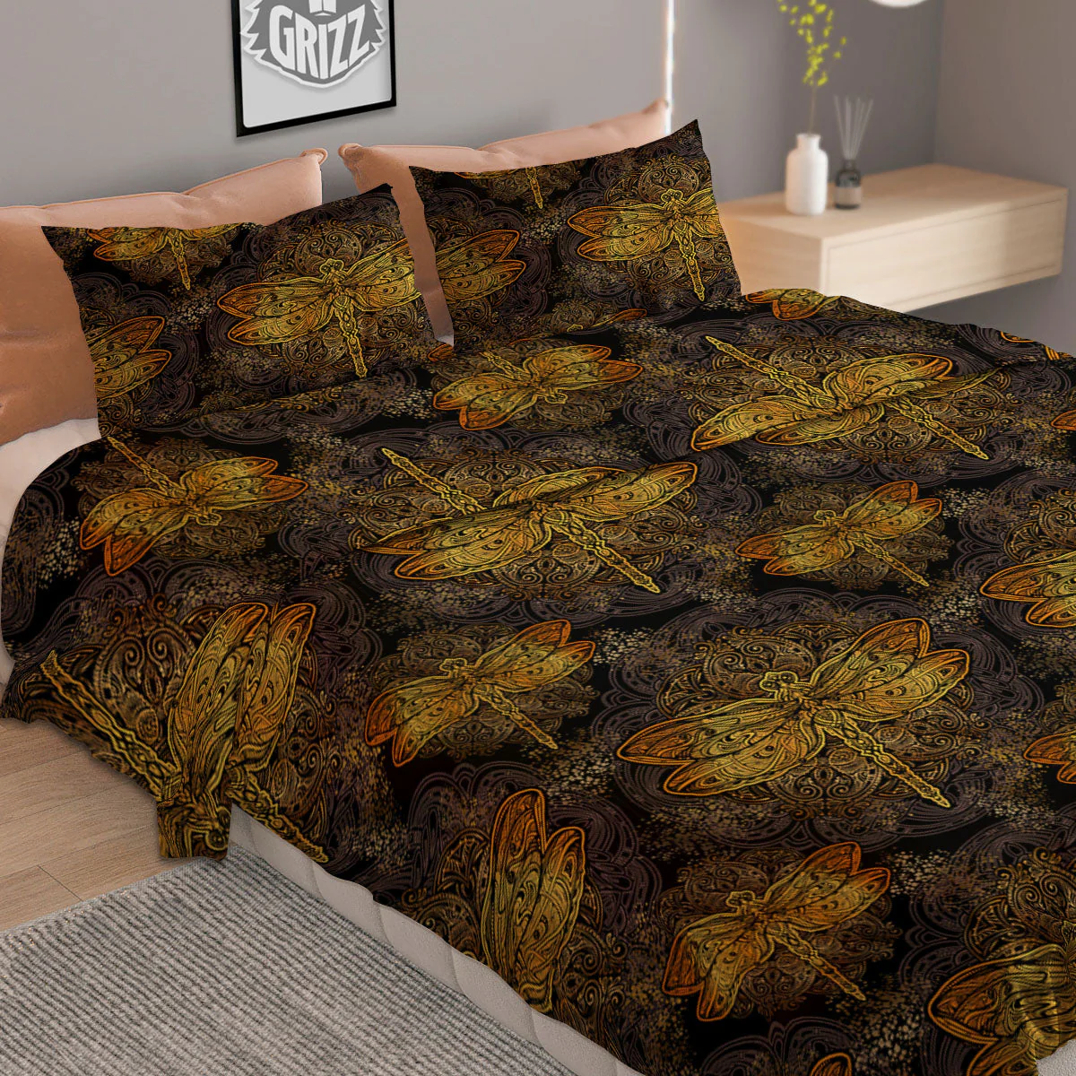 Dragonfly Spiritual Golden Print Duvet Cover Bedding Set - Image 2