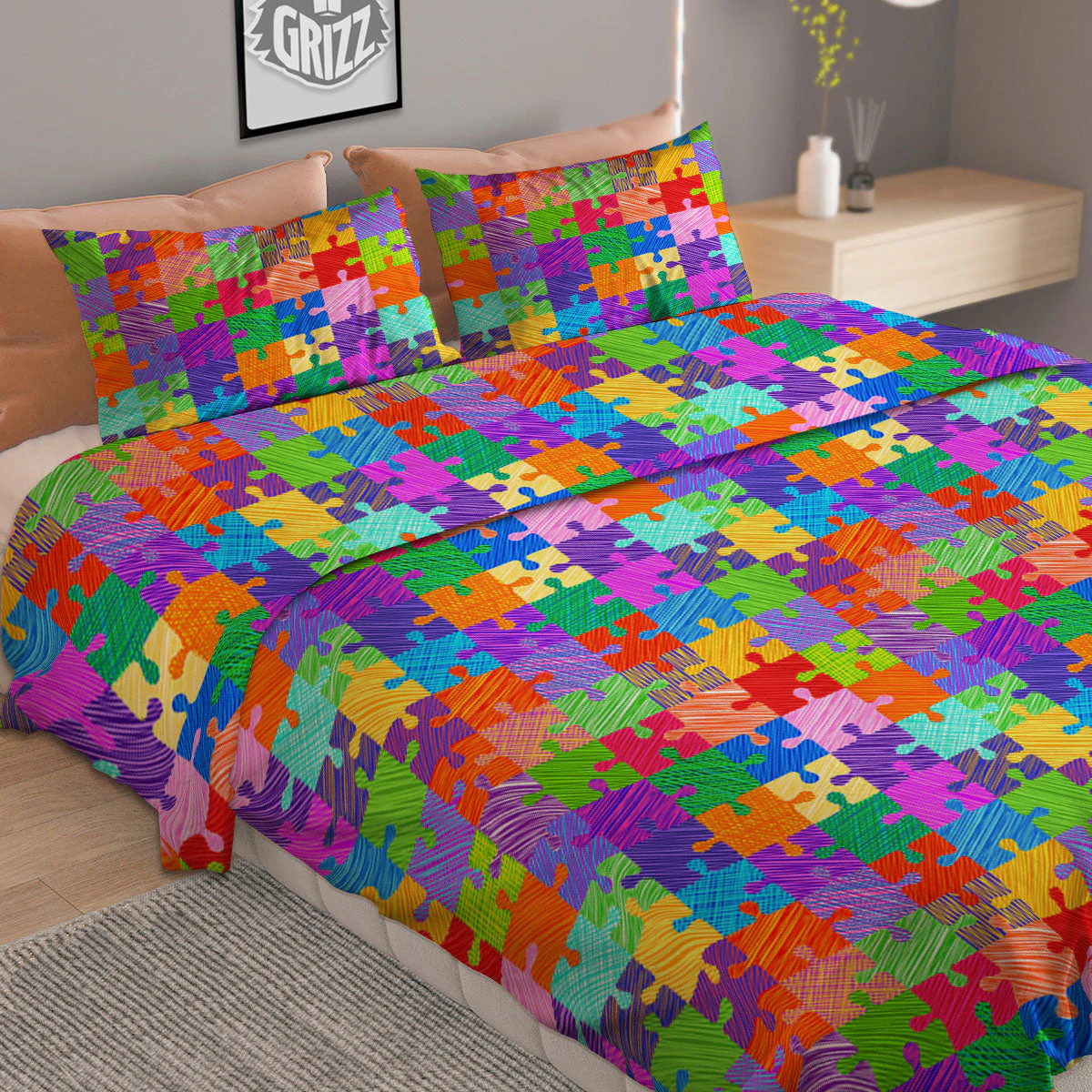 Drawing Autism Awareness Print Duvet Cover Bedding Set - Image 2