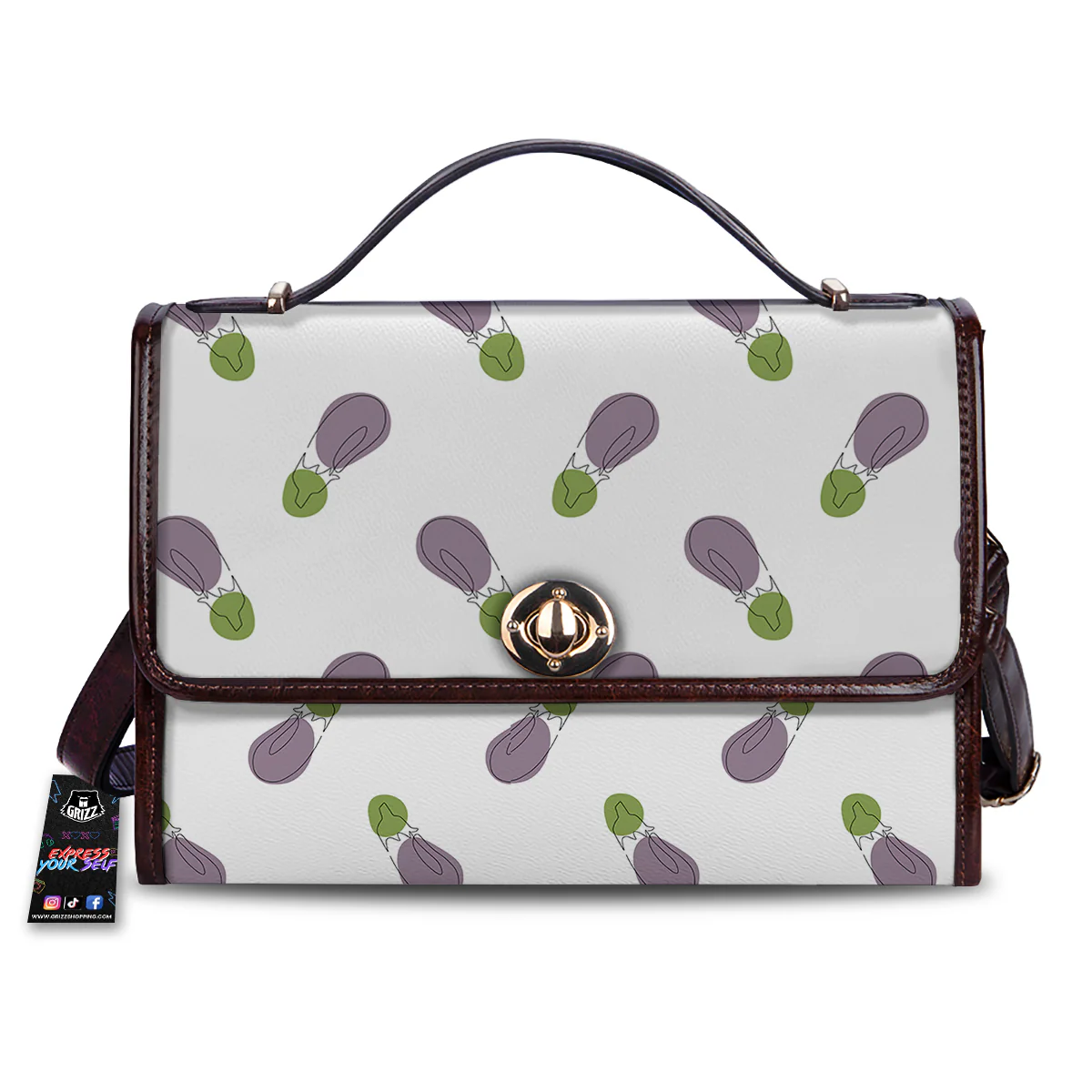 Drawing White Eggplant Print Pattern Women's Satchel Bag