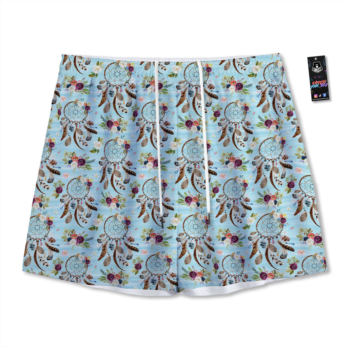 Dream Catcher Blue Native Print Pattern Mesh Shorts