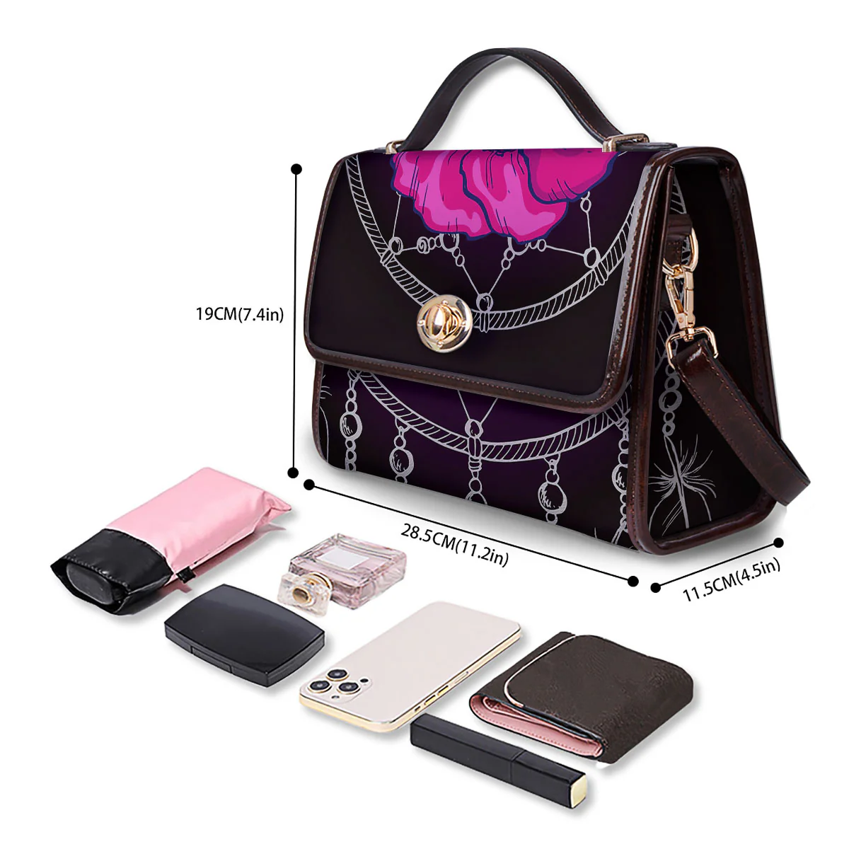 Dream Catcher Flower Bohemian Print Women's Satchel Bag - Image 4