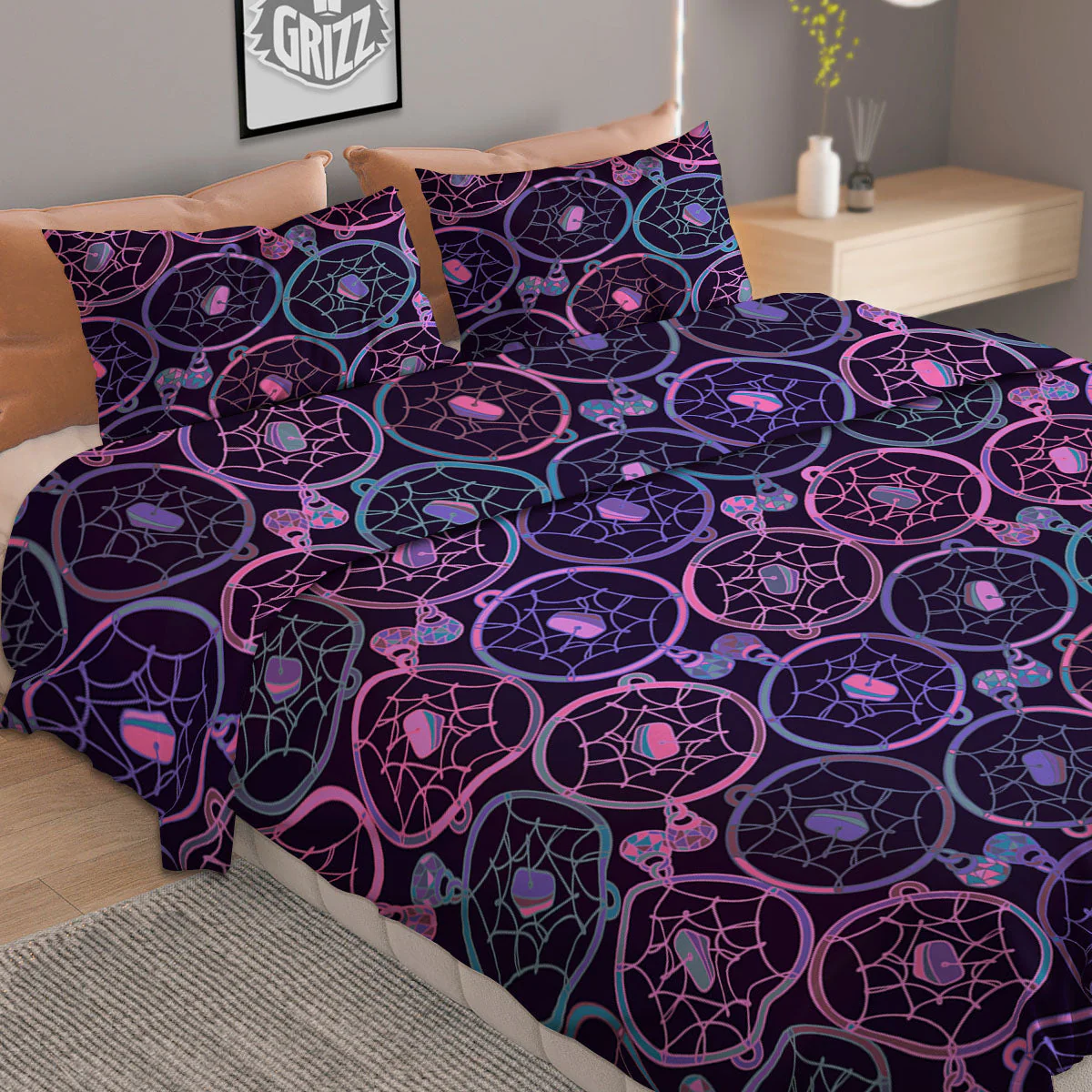 Dream Catcher Purple Boho Print Pattern Duvet Cover Bedding Set - Image 2