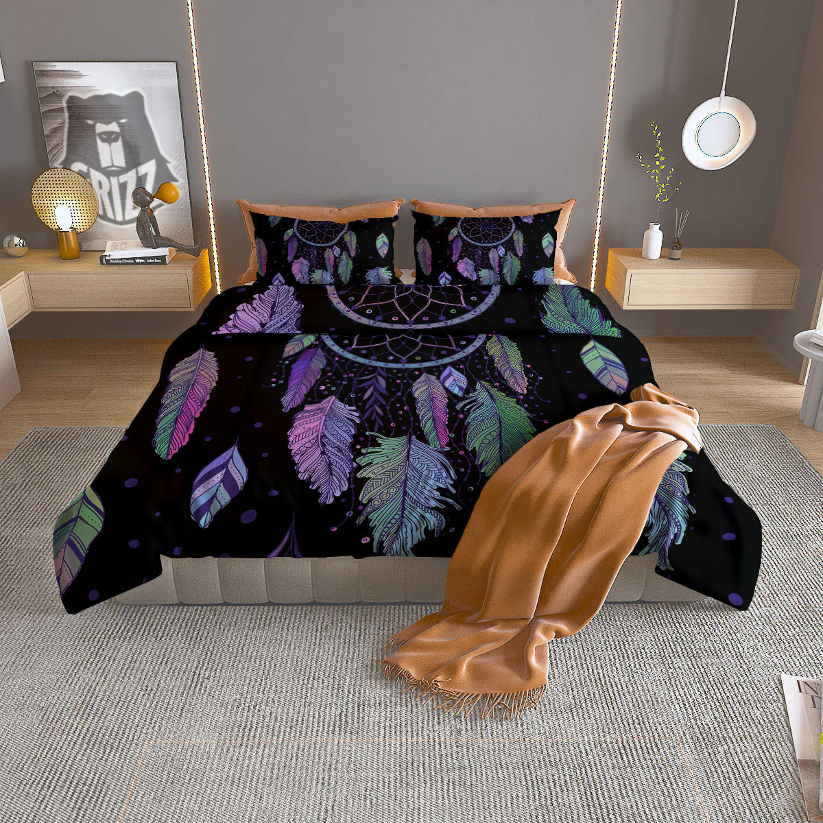Dream Catcher Teal And Purple Print Duvet Cover Bedding Set