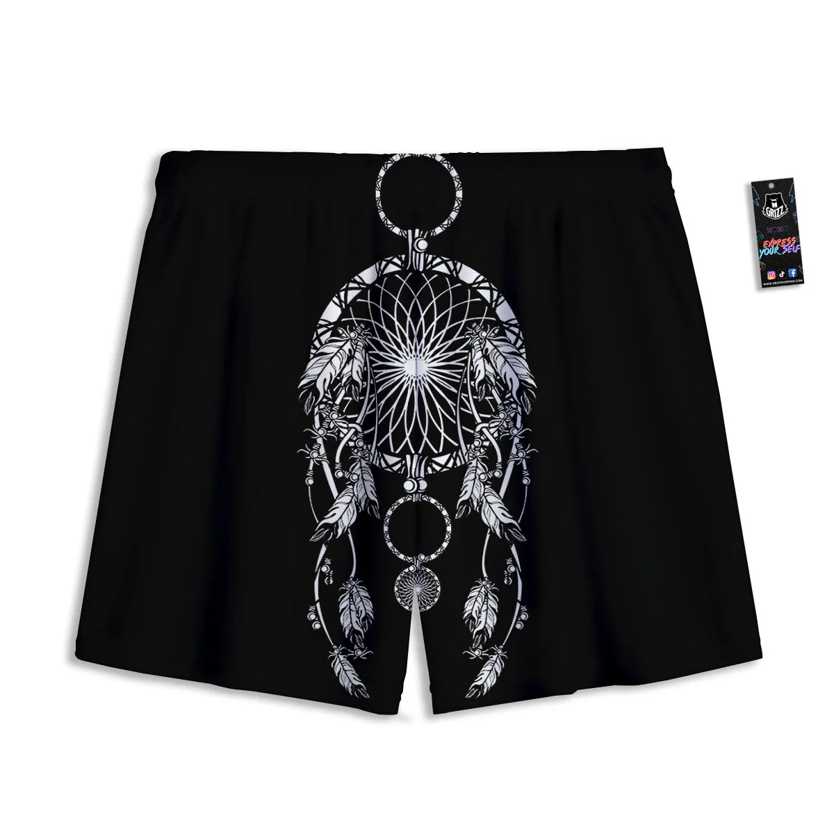 Dream Catcher White And Black Print Mesh Shorts - Image 2