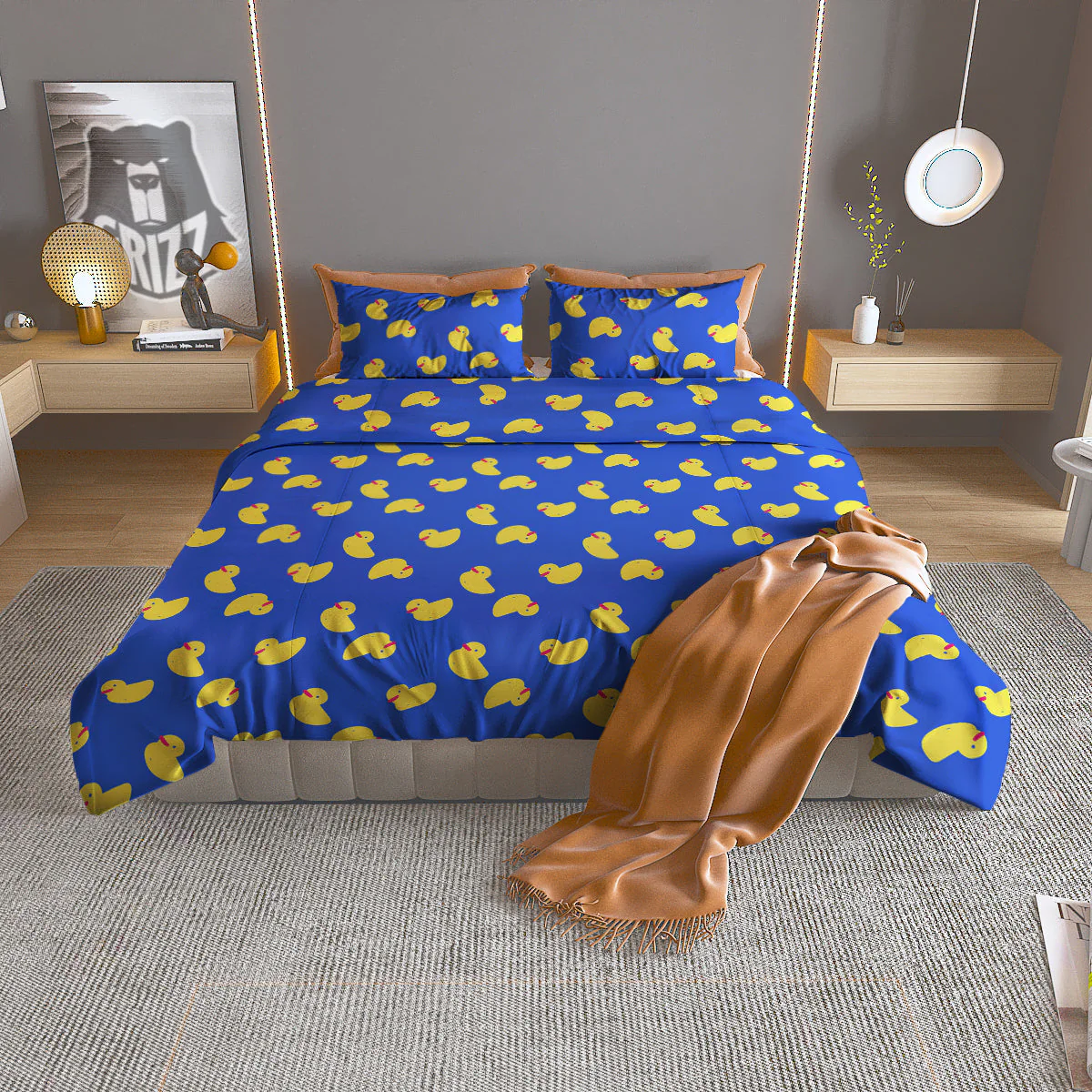Duck Blue Yellow Print Pattern Duvet Cover Bedding Set