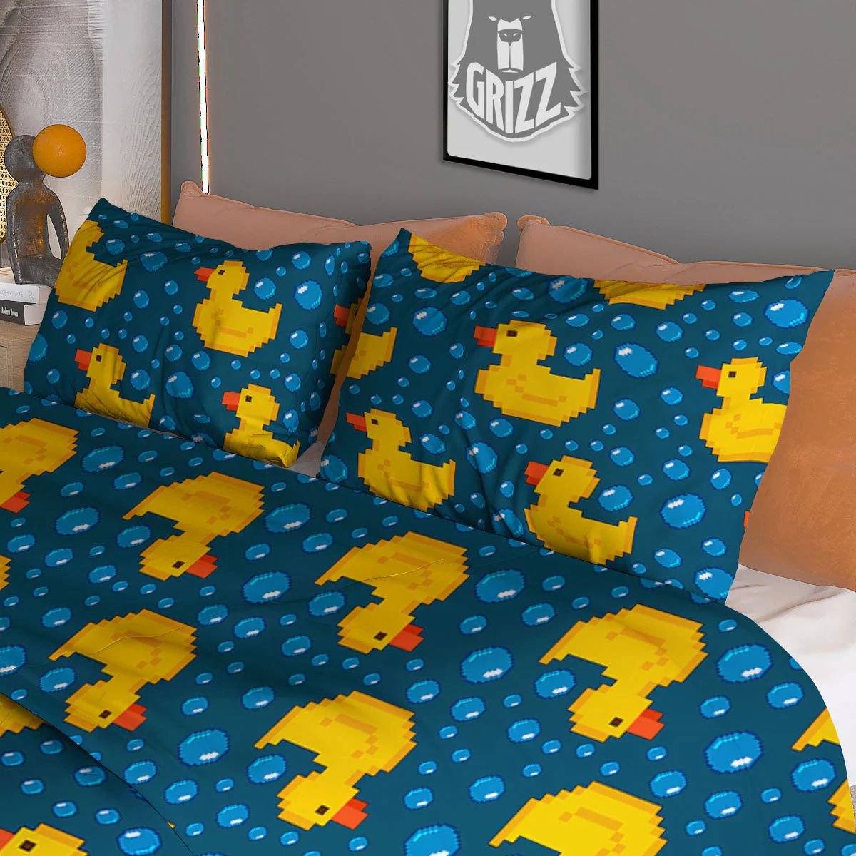 Duck Rubber Pixel Print Pattern Duvet Cover Bedding Set - Image 3