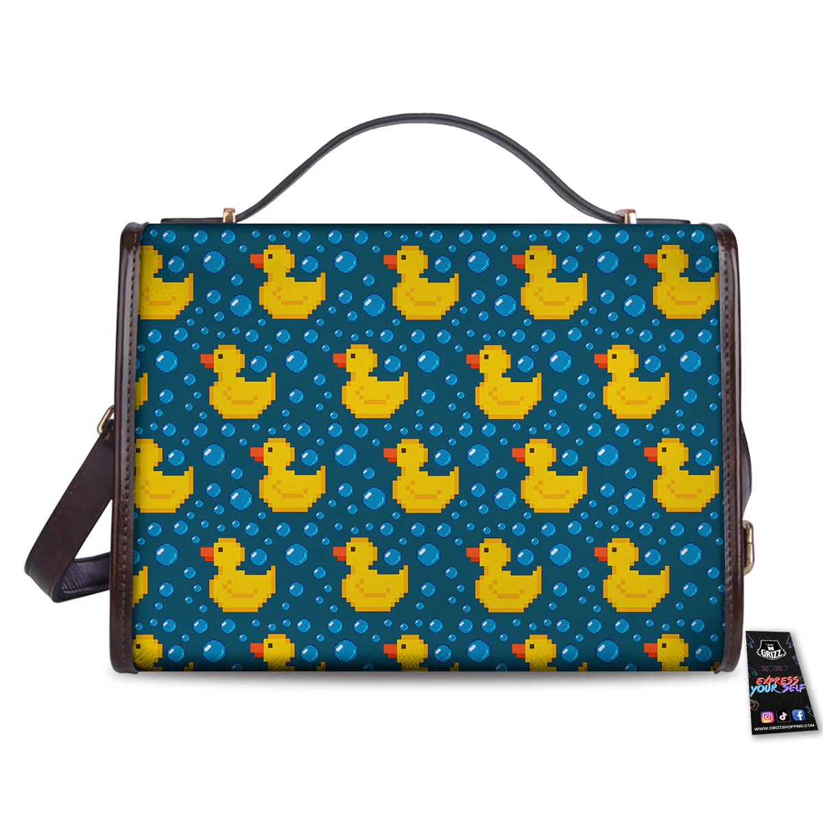 Duck Rubber Pixel Print Pattern Women's Satchel Bag - Image 2
