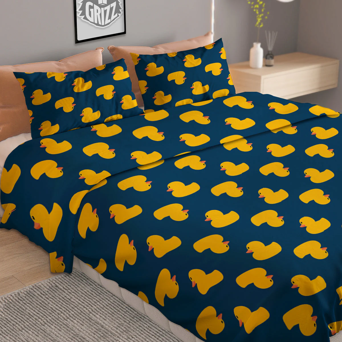 Ducks Rubber Yellow Print Pattern Duvet Cover Bedding Set - Image 2