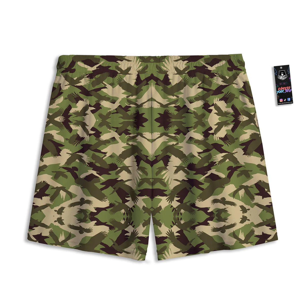 Eagle Camouflage Green Print Pattern Mesh Shorts - Image 2
