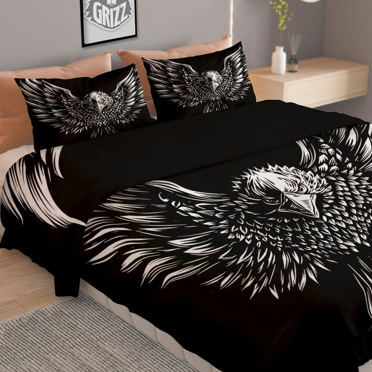 Eagle White And Black Print Duvet Cover Bedding Set - Image 2