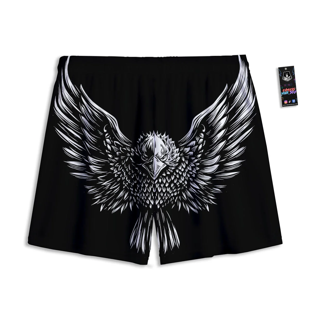 Eagle White And Black Print Mesh Shorts - Image 2