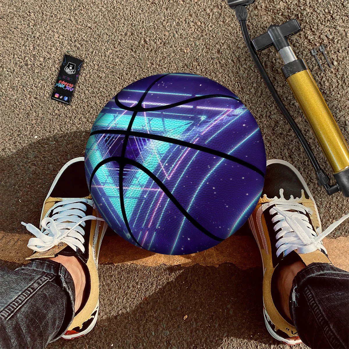 EDM Light Blue Geometric Print Basketball - Image 2