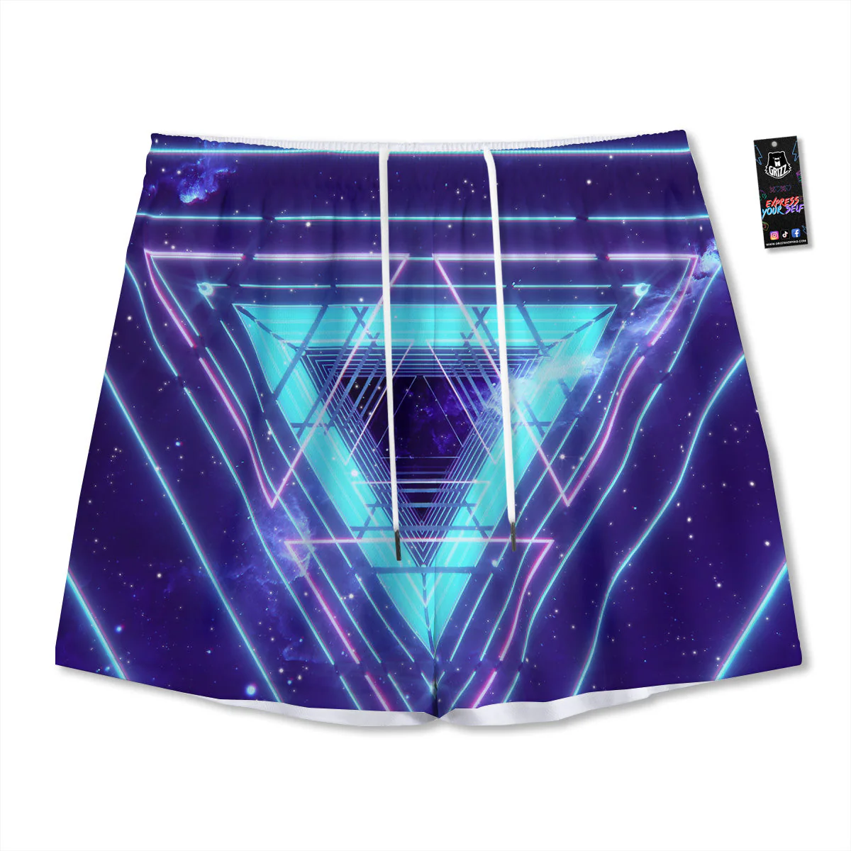 EDM Light Blue Geometric Print Mesh Shorts