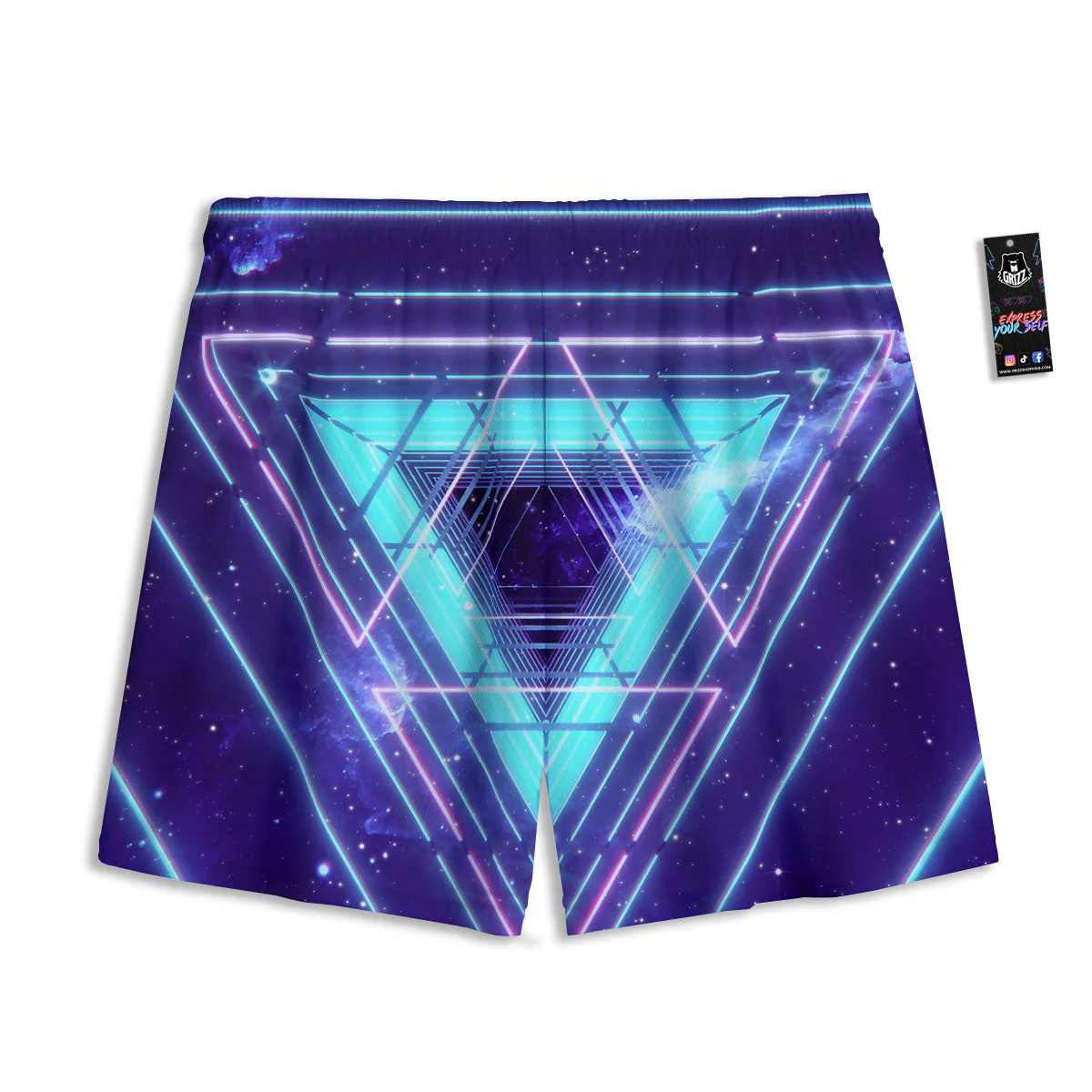 EDM Light Blue Geometric Print Mesh Shorts - Image 2