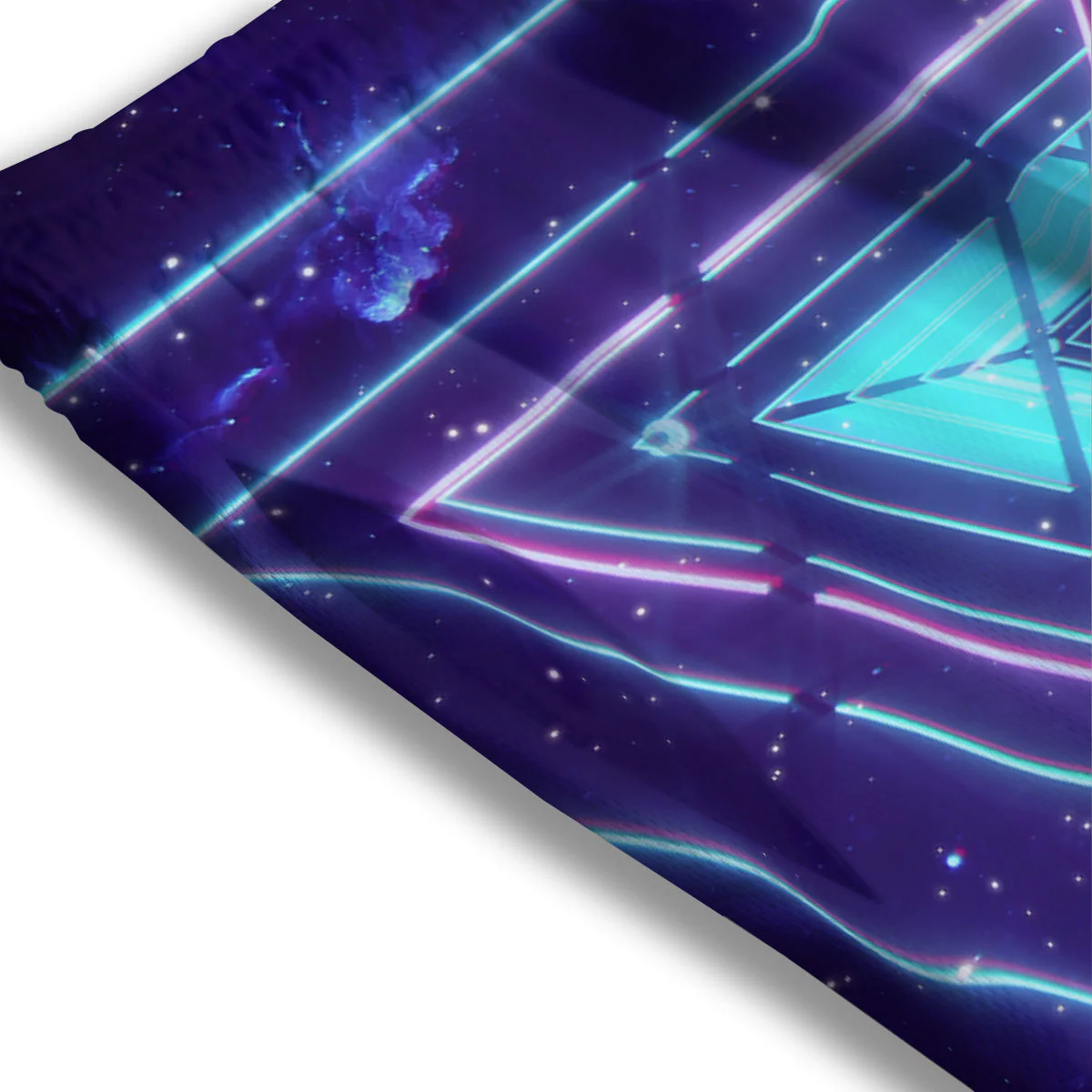EDM Light Blue Geometric Print Mesh Shorts - Image 3