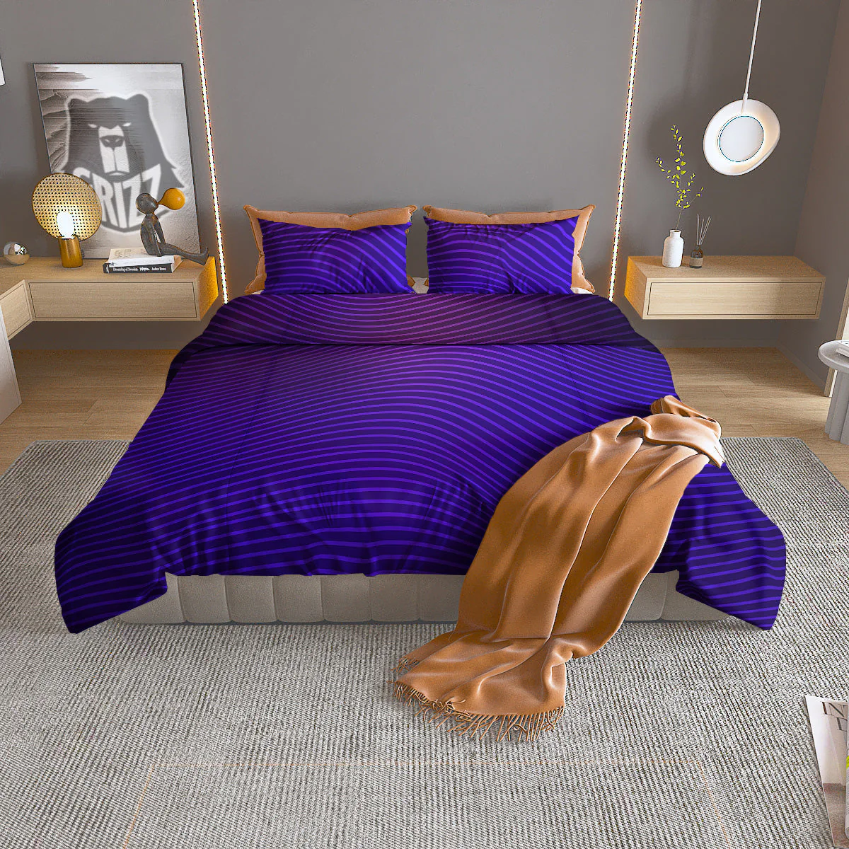 EDM Wave Purple And Blue Print Duvet Cover Bedding Set