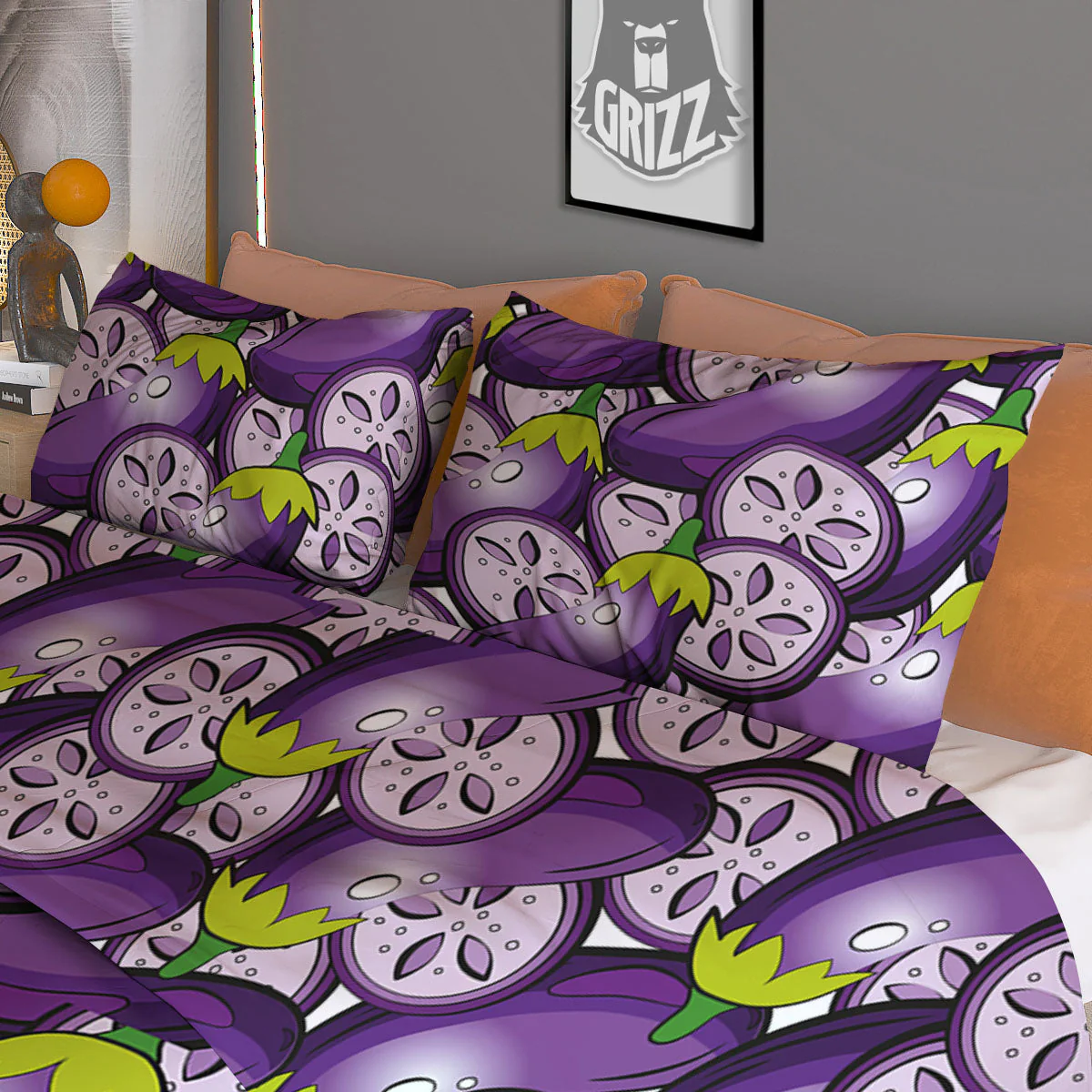 Eggplant Purple Print Pattern Duvet Cover Bedding Set - Image 3