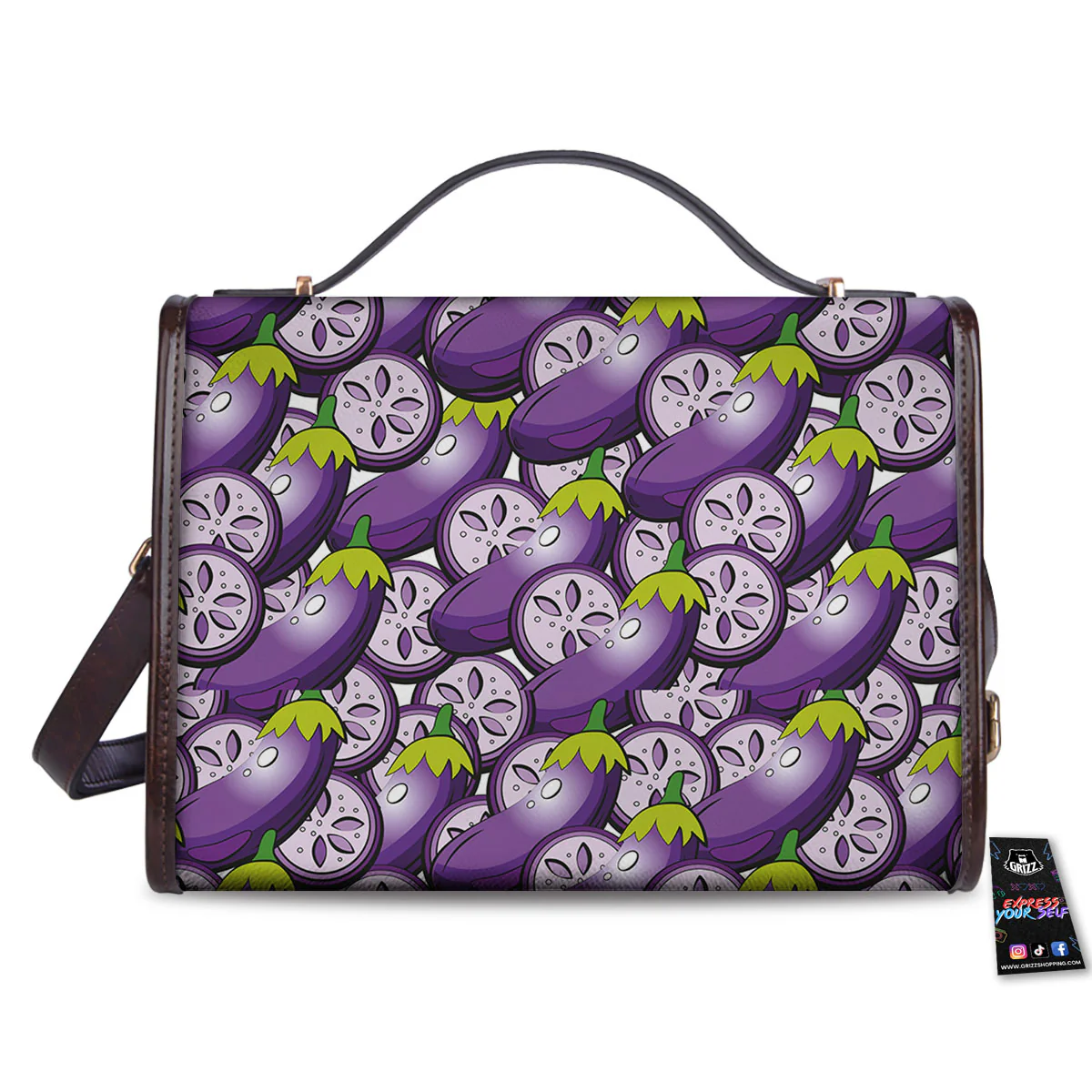 Eggplant Purple Print Pattern Women's Satchel Bag - Image 2