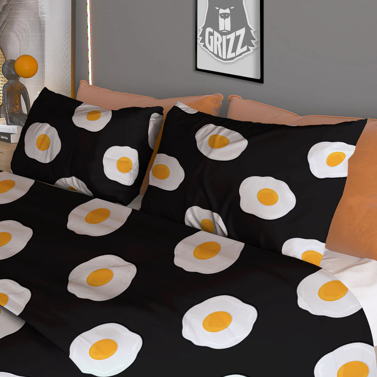 Eggs Black Fried Print Pattern Duvet Cover Bedding Set - Image 3