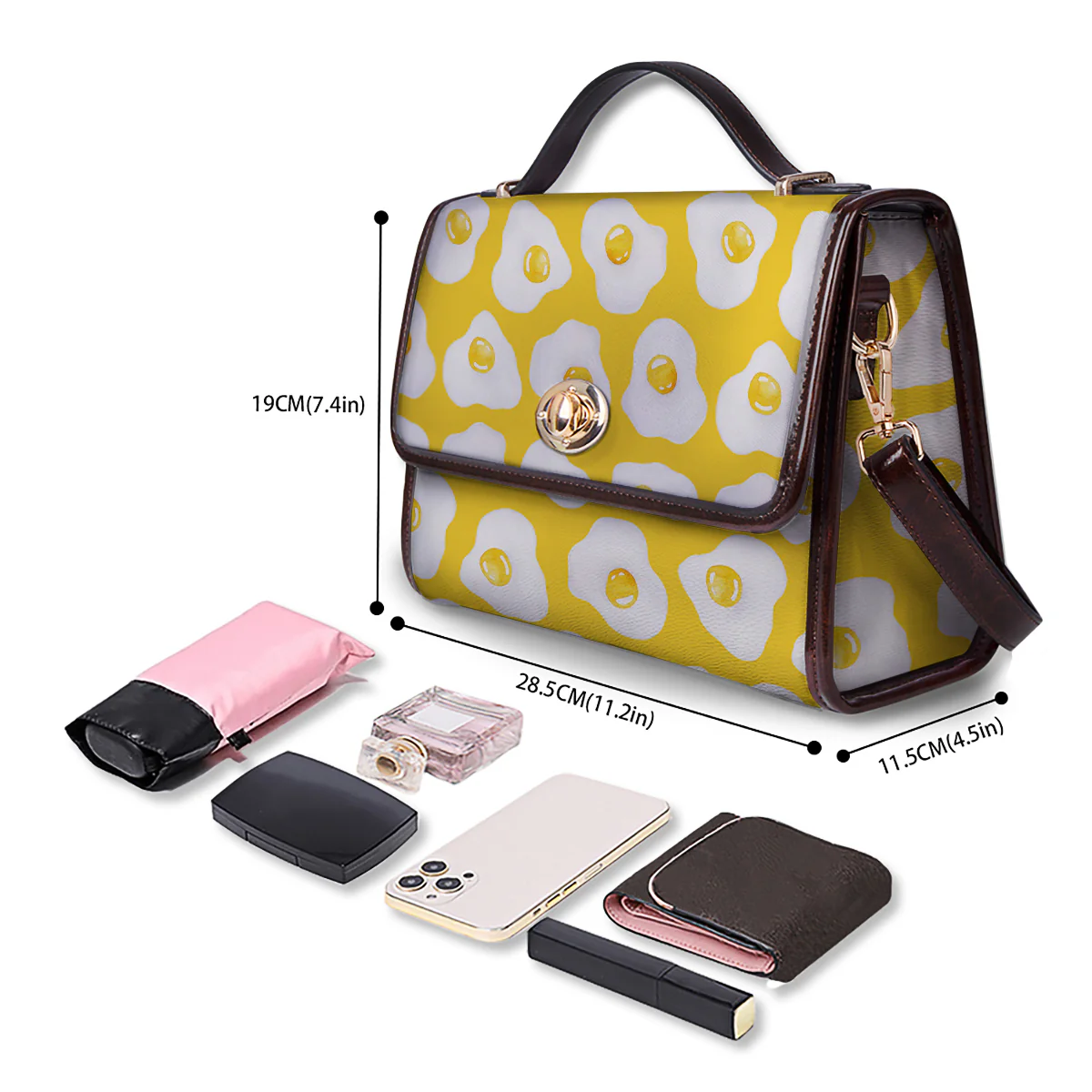 Eggs Yellow Print Pattern Women's Satchel Bag - Image 4
