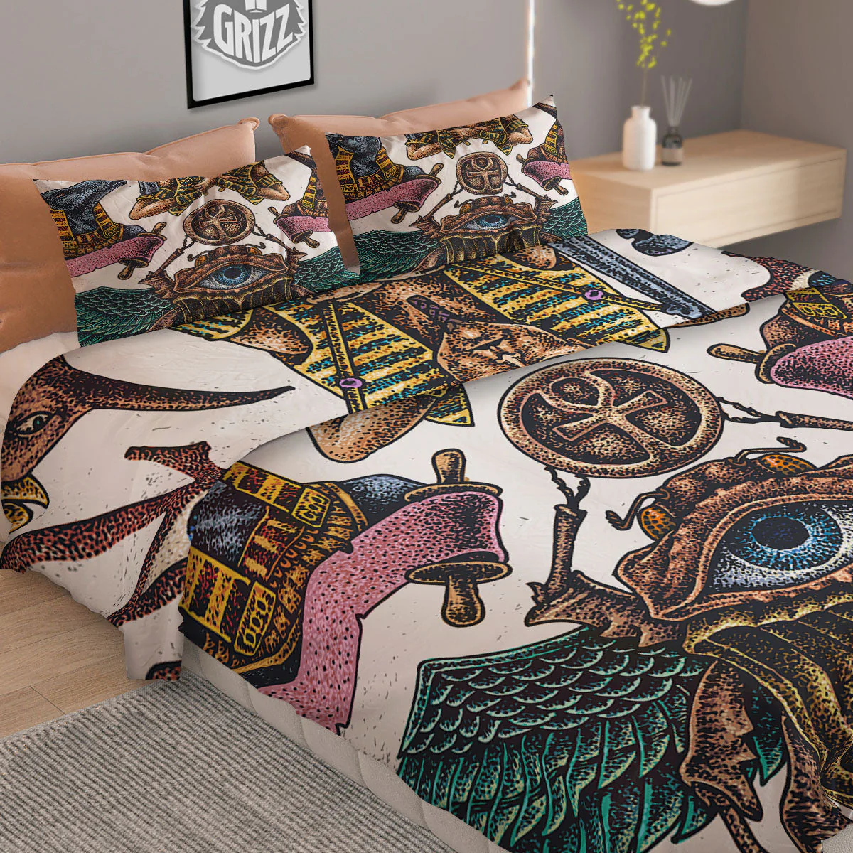 Egypt Hand Drawn Print Duvet Cover Bedding Set - Image 2