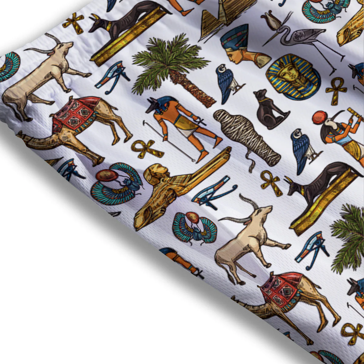 Egypt Religion Symbols Print Pattern Mesh Shorts - Image 3