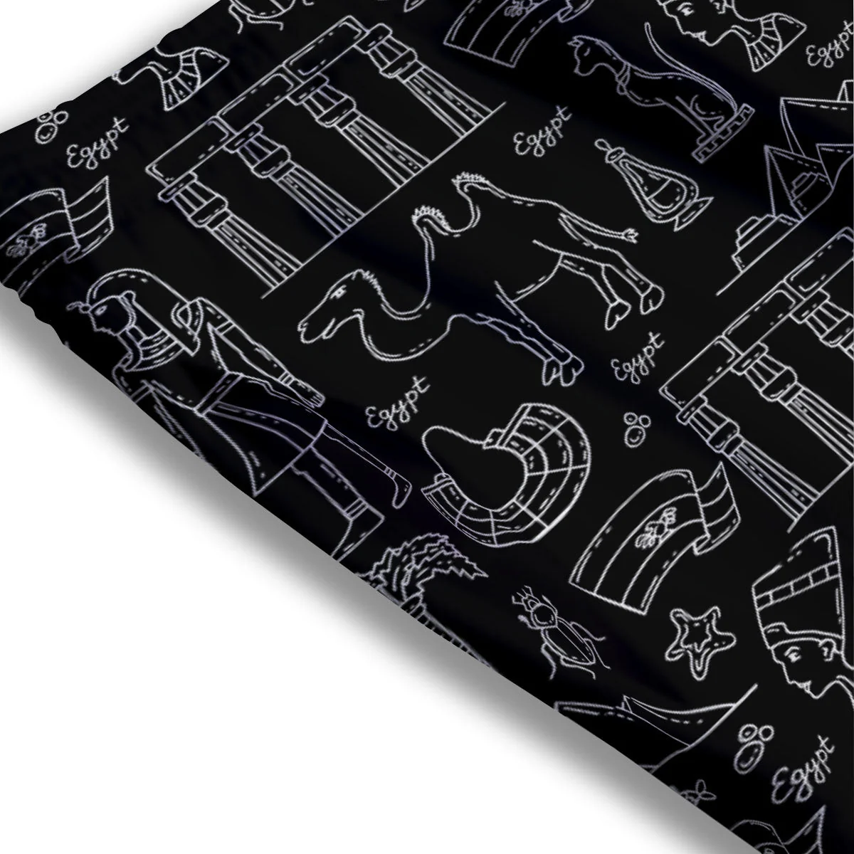 Egypt White And Black Print Pattern Mesh Shorts - Image 3