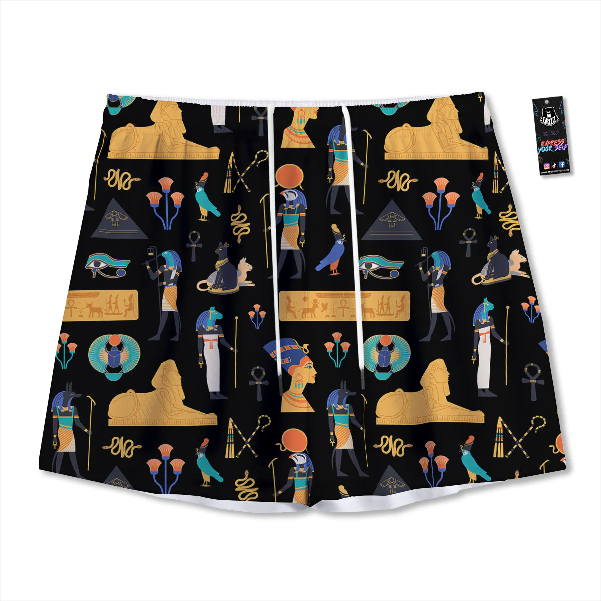 Egyptian Ancient Print Pattern Mesh Shorts