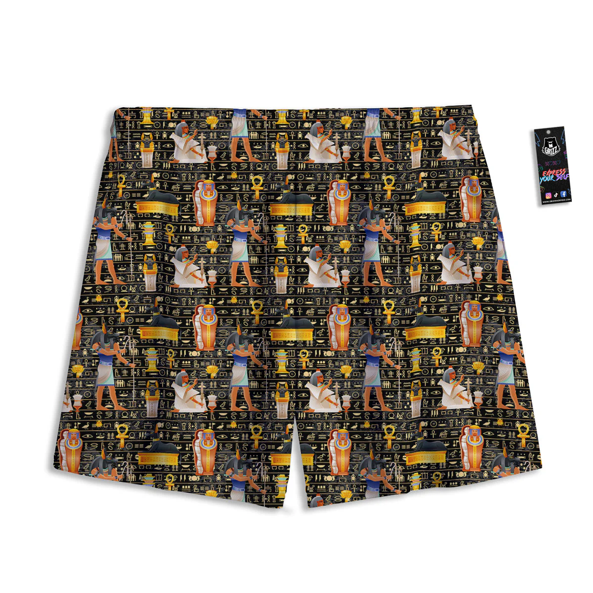 Egyptian Jackal Anubis God Print Pattern Mesh Shorts - Image 2