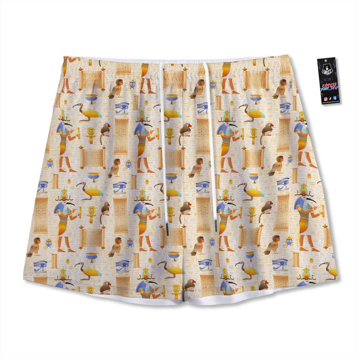 Egyptian Thoth Print Pattern Mesh Shorts